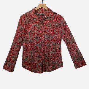 Ralph Lauren Red Paisley Long Sleeve Knit Button Down Women's Shirt Size Small